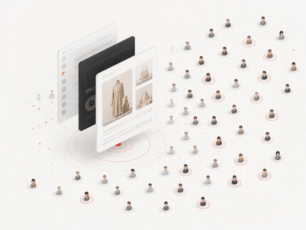 Brand campaign card expanding into a wider field of qualified audience nodes