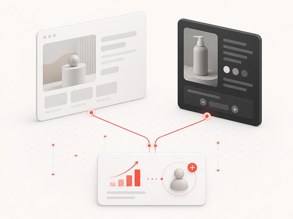 Brand content and product detail modules flowing into a customer acquisition signal