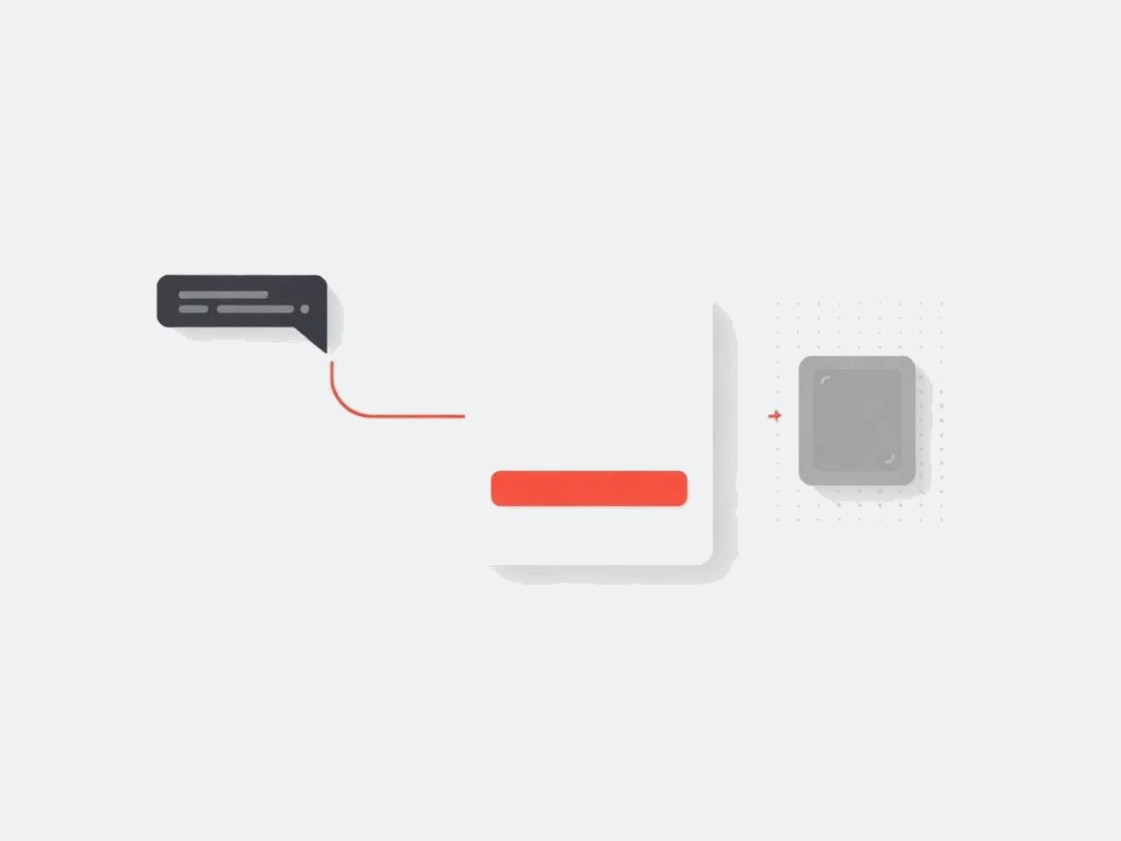 Chat module connected to a compact lead form card with a red submit button feeding a data tile