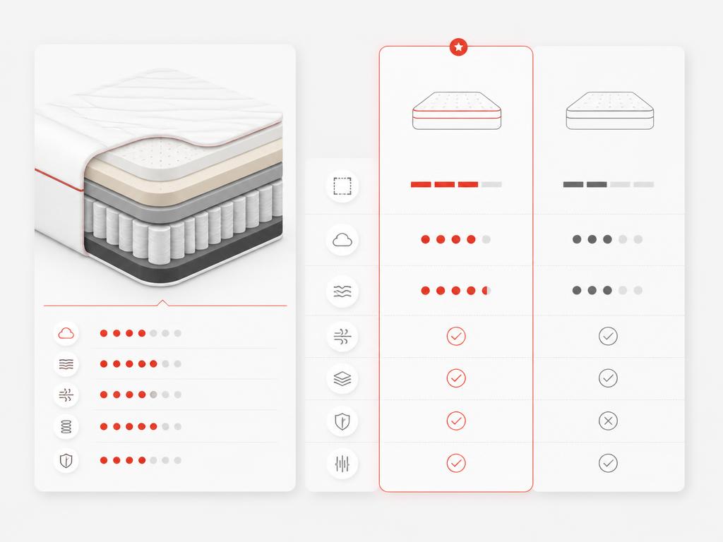Product detail and comparison module showing size, comfort, feature and value cues
