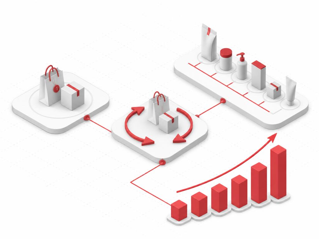 First purchase to repeat purchase to product range cross-sell customer value progression