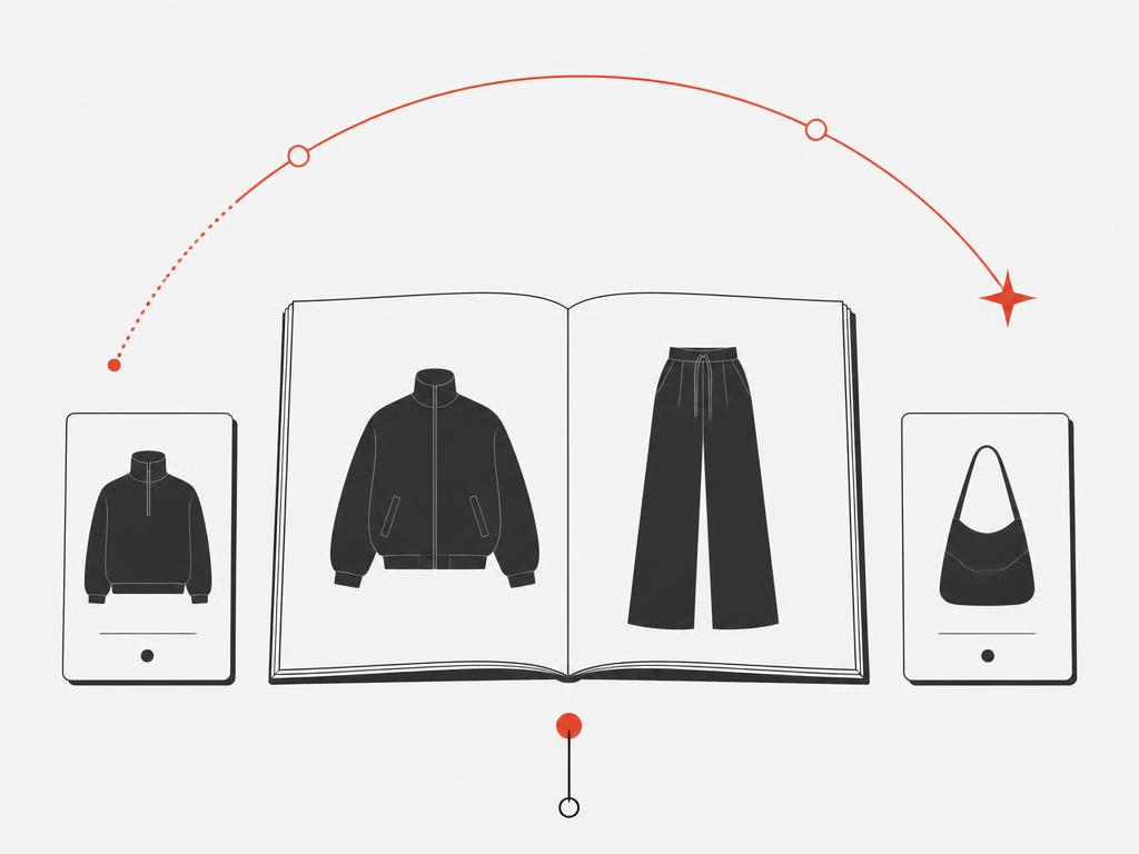 Fashion drop reveal with a lookbook spread, new arrival cards, and an anticipation arc
