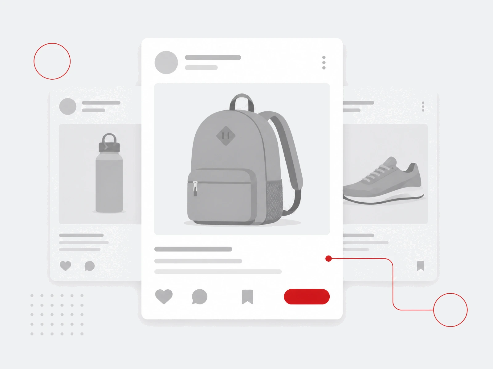 Illustration of a discovery feed content card with engagement cues