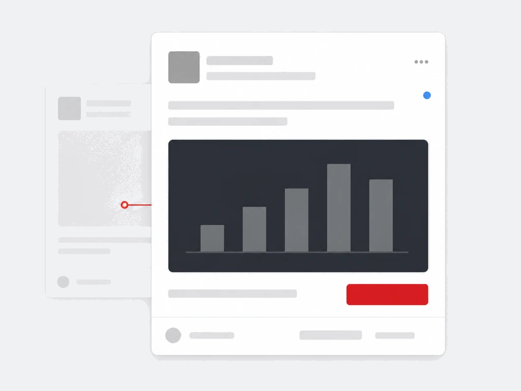 Professional feed sponsored post card with a dark business insight chart module and a red call to action button