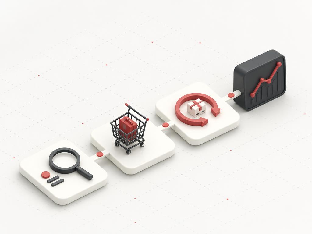 Customer journey from discovery to purchase to repeat order and lifetime value