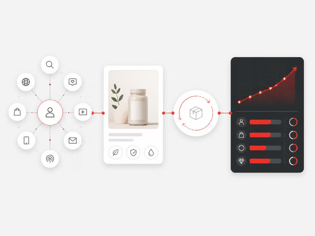 Customer journey from discovery to purchase to replenishment with a lifetime value module