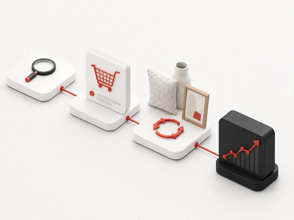 Customer journey from discovery to purchase to complementary product repeat value