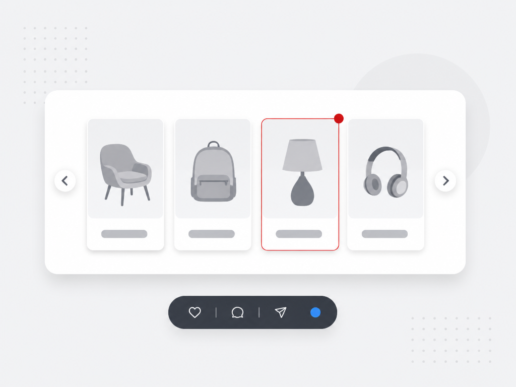 Illustration of a dynamic product catalogue carousel with one highlighted product card