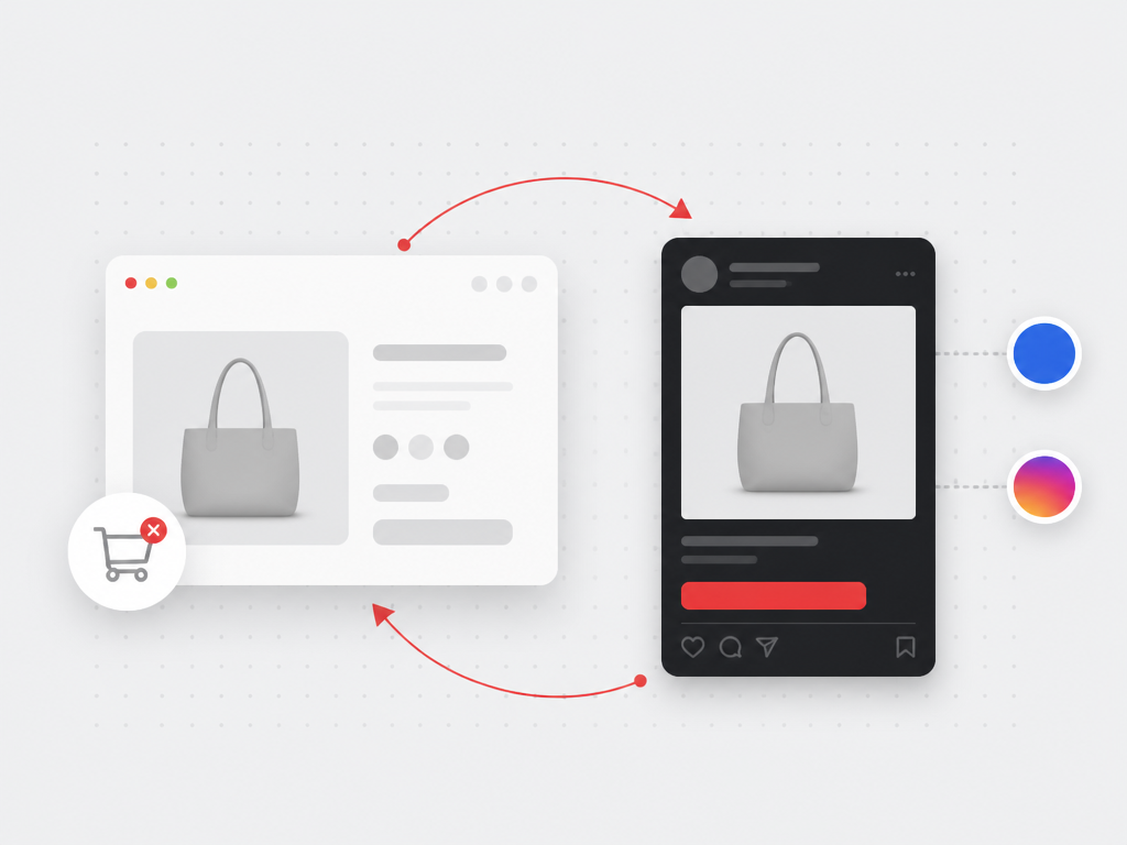 Illustration of an abandoned cart product returning through a retargeting social feed ad