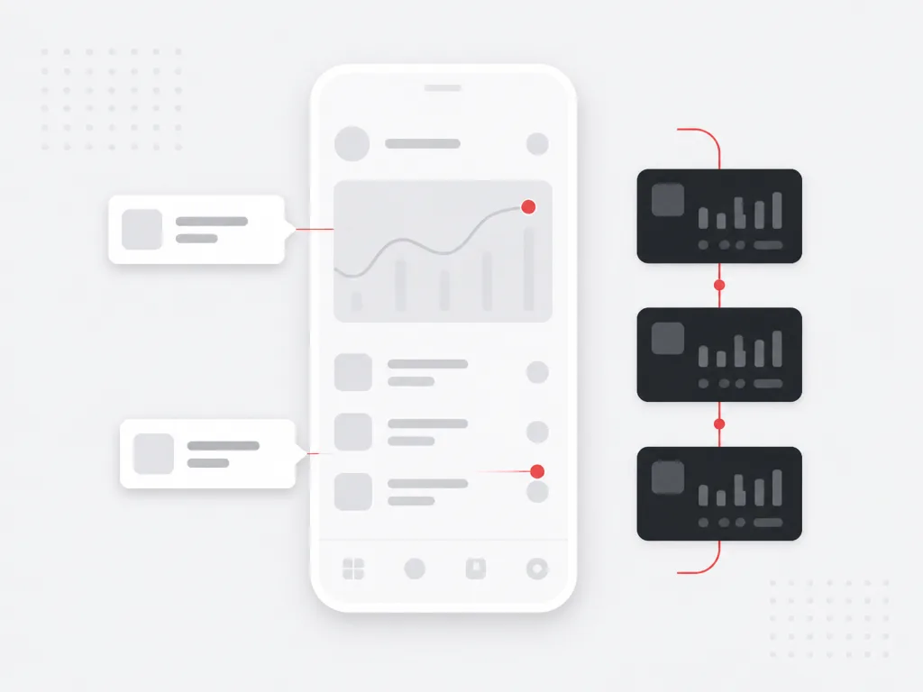 Smartphone app screen with onboarding prompts connected to repeated session activity tiles