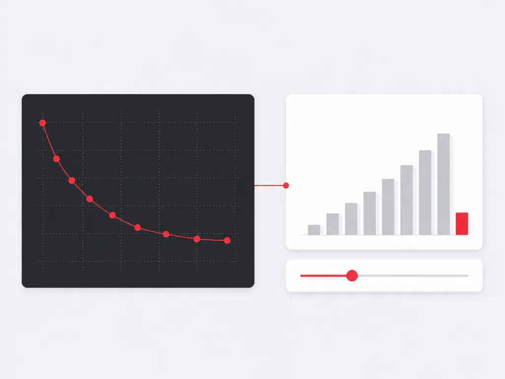 Dark cohort retention curve panel linked to a customer value module and budget control