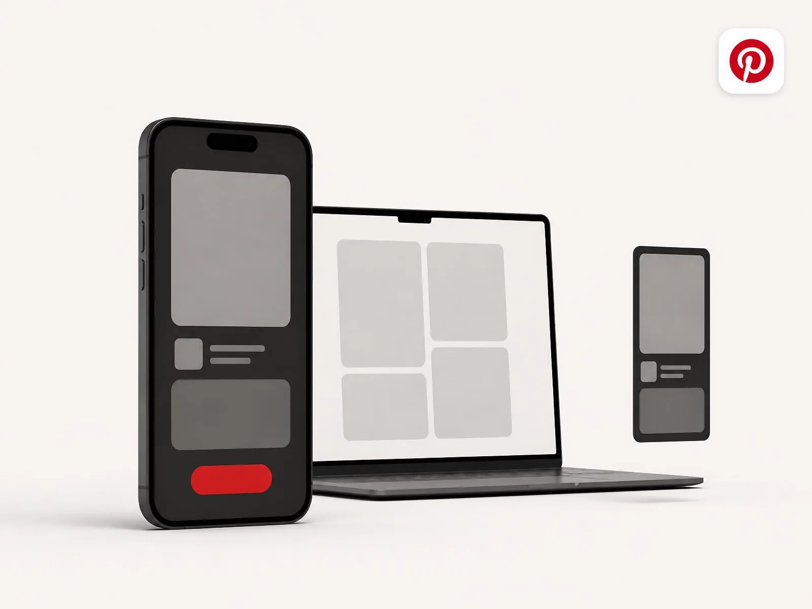 Phone showing a Pinterest pin ad with an inspiration board on a laptop behind