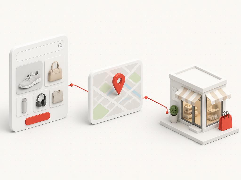 Digital product and store discovery flowing into a retail visit and purchase