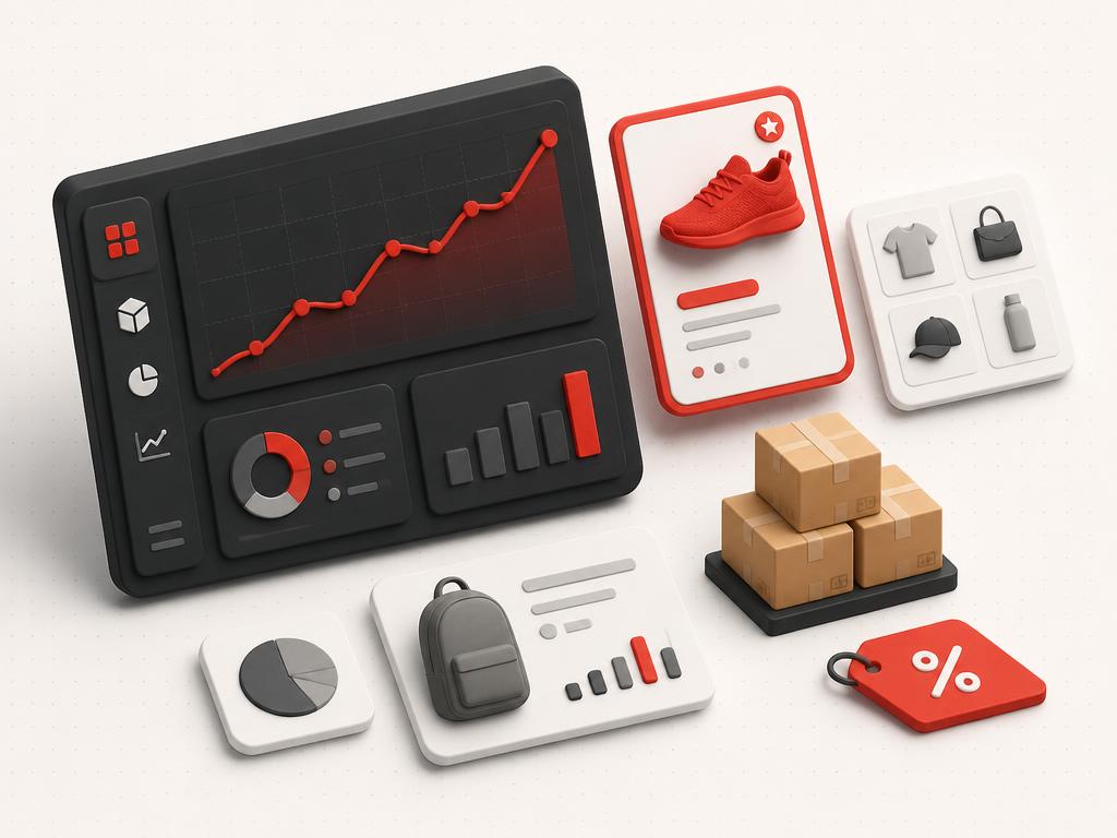 Product and category performance module with priority inventory and revenue growth signal