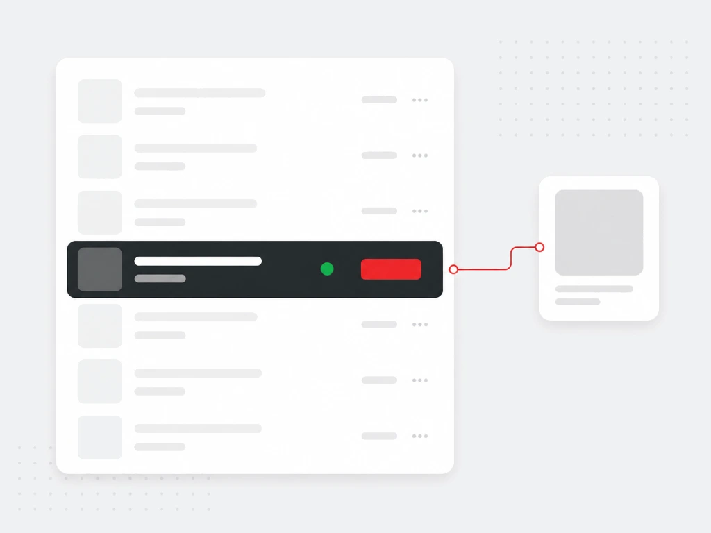 Playlist card with placeholder track rows and one dark sponsored row containing a red action button linked to a product tile