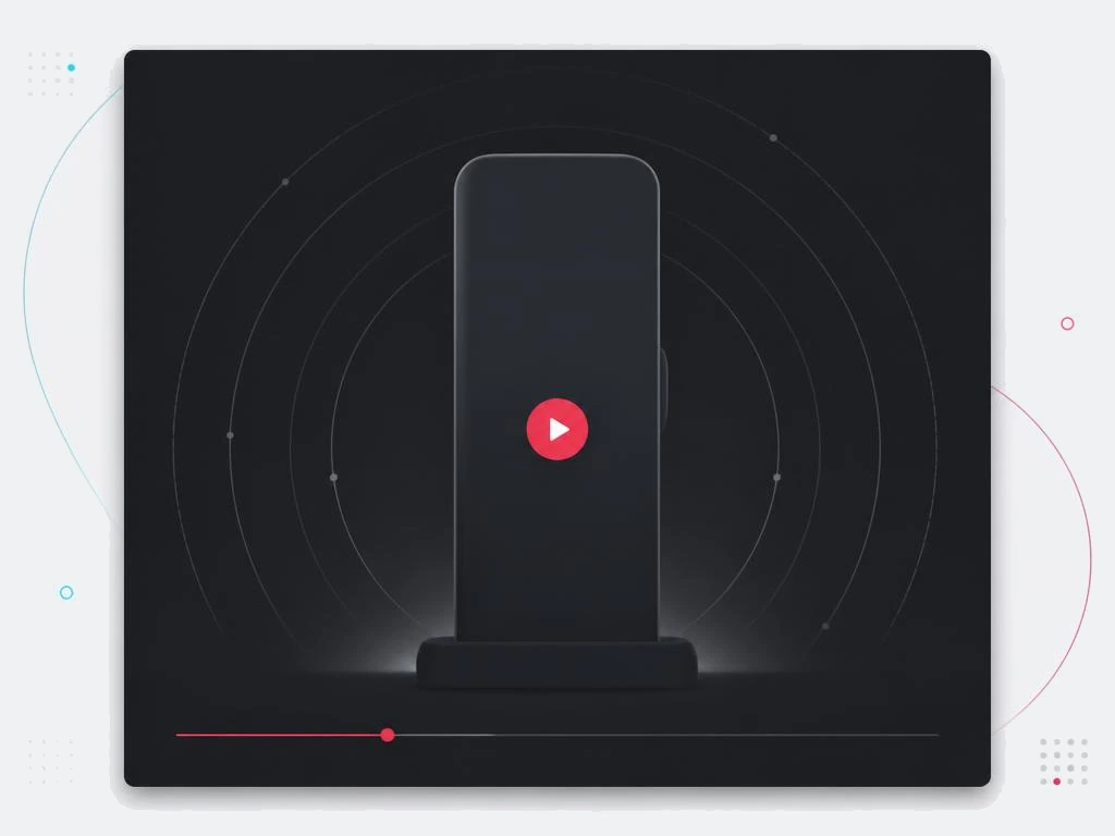 Full screen vertical video placement with reach arcs and a red play control